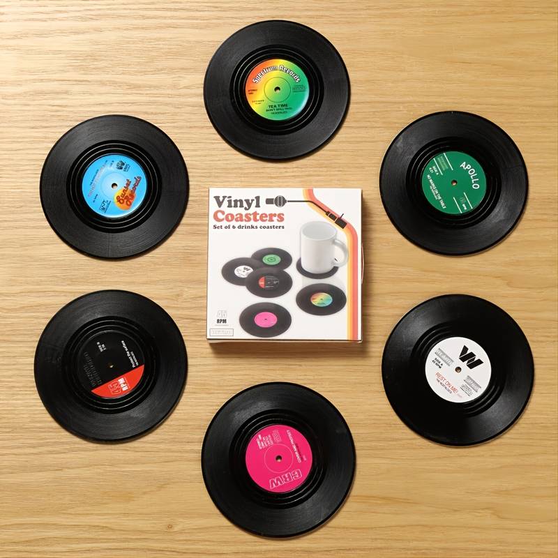 Coasters - 6 pcs Retro Record Design Coasters