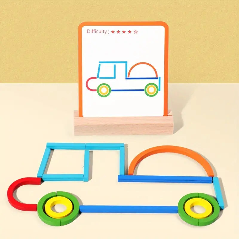 Montessori Type Toys Wooden Shape Puzzle with Flashcard Template